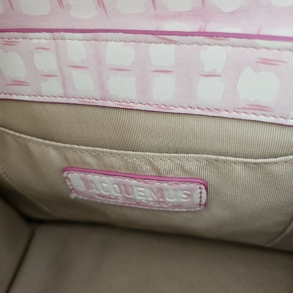 Jacquemus inspired small, smooth leather handbag pink/white check print. - Picture 6 of 7